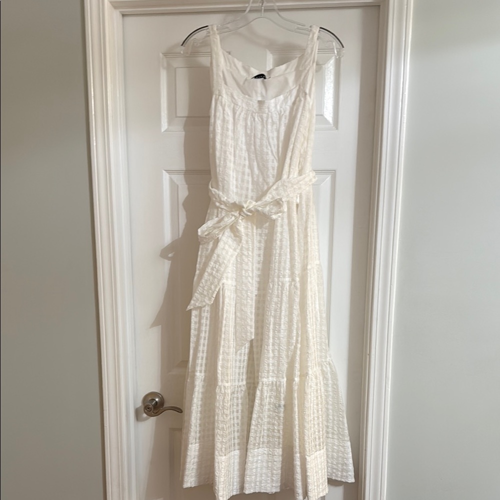Tanya Taylor Cream Sleeveless Scoop Neck Midi Sundress